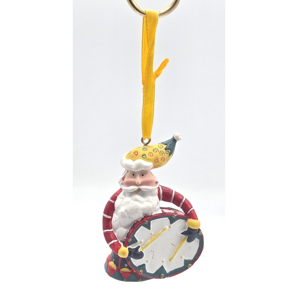 Vintage Resin Santa Drummer Ornament - 3" Tall